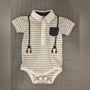 Edgehill collared onesie with “suspenders”
